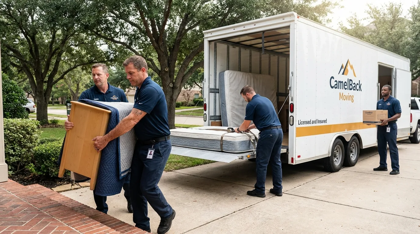 Crew loading residential truck for cross-state move from Belle Fourche, SD
